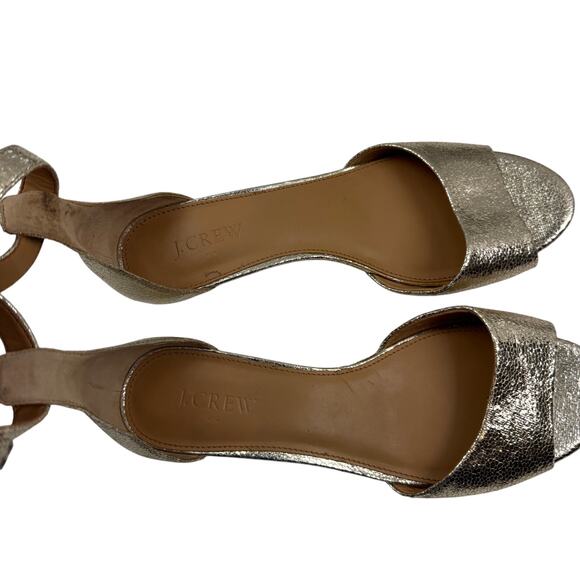 J. Crew Metallic Gold Demi-Wedge Ankle Strap Sandals Women's Size 8.5 - Picture 6 of 9